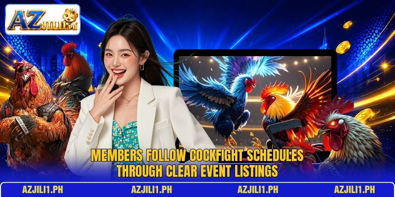 Members follow cockfight schedules through clear event listings Members follow cockfight schedules through clear event listings
